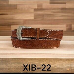 Western Rodeo Brown Tooled Roughout Leather Belt Floral Billet Size 40